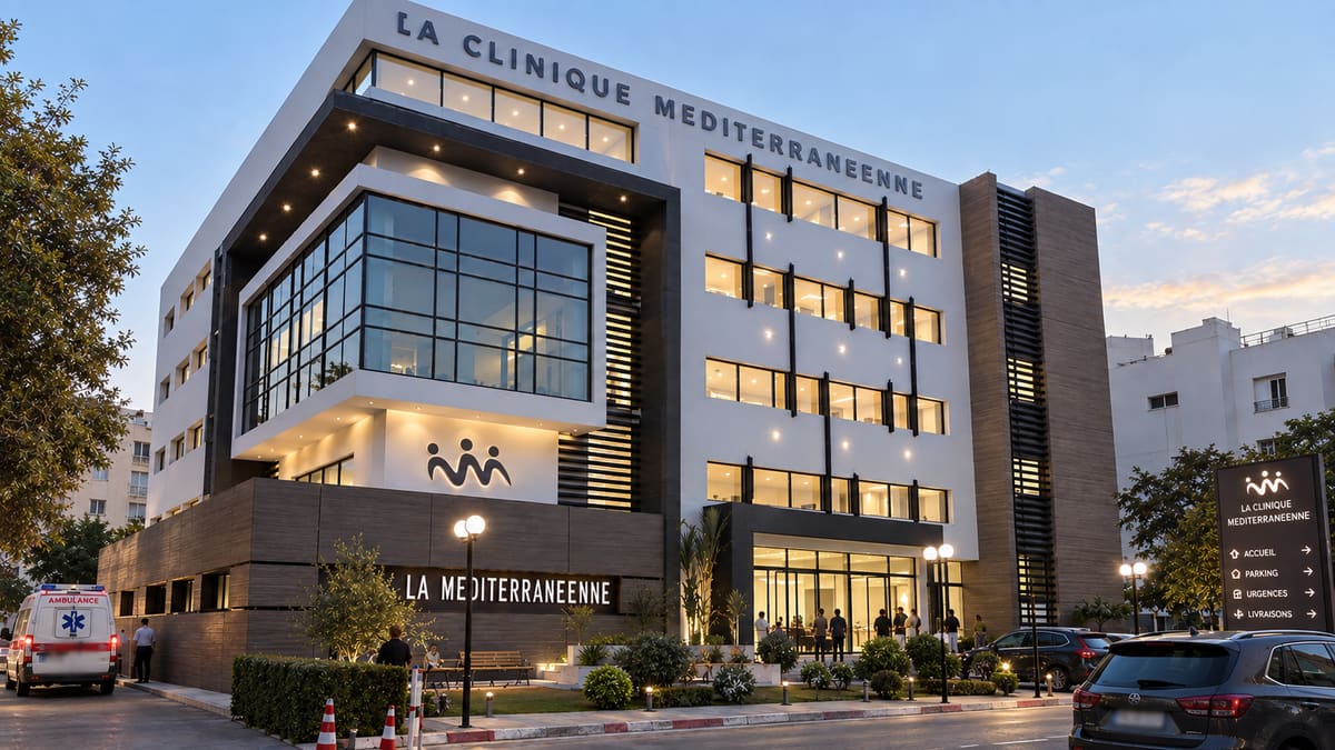 Façade de la Clinique Méditerranéenne à La Soukra, Tunis